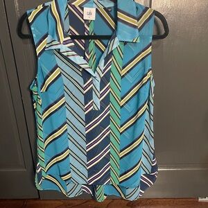 CAbi Women's Chevron Patterned Blouse in Blue and Green